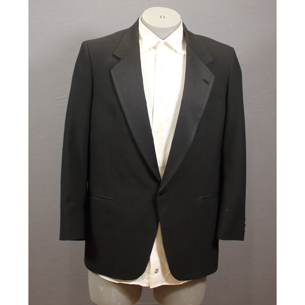 Vintage Kuppenheimer Tuxedo 2 pc Suit Mens Black Solid Wool 1 Btn 42R 36" Waist - Picture 3 of 12